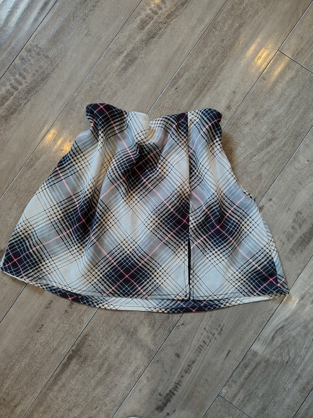 Forever 21 White Plaid Skater Skirt with Black and Pink Accents